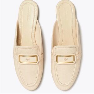 Tory Burch Georgia Backless Loafer New Cream Snake Embossed Logo Buckle
